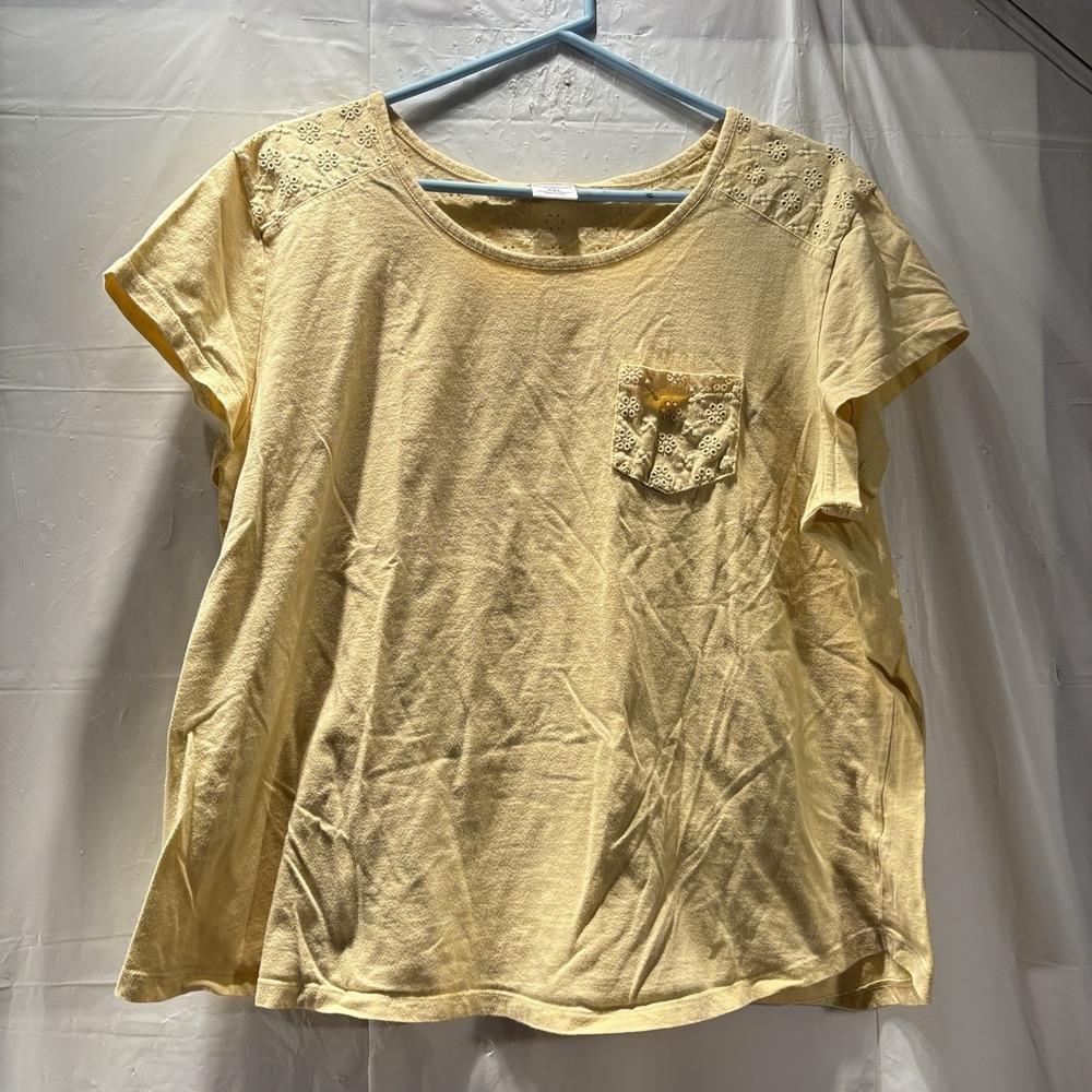 Croft & Barrow Women Solid Short Sleeve Pullover Yellow One Pocket‎ 2XL